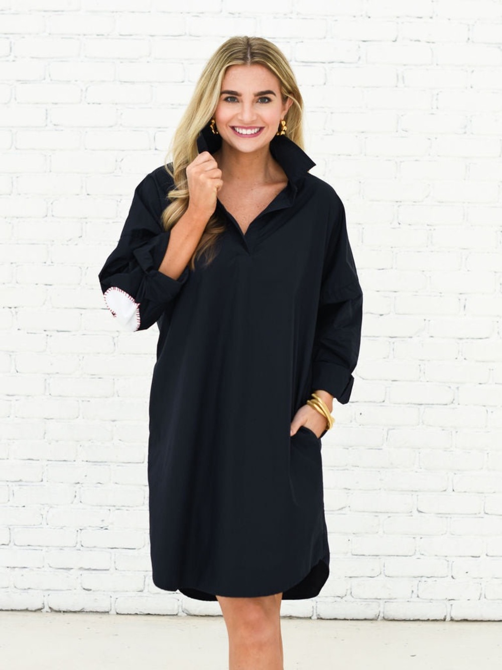 Caryn Lawn PREPPY DRESS STAR ELBOW Black